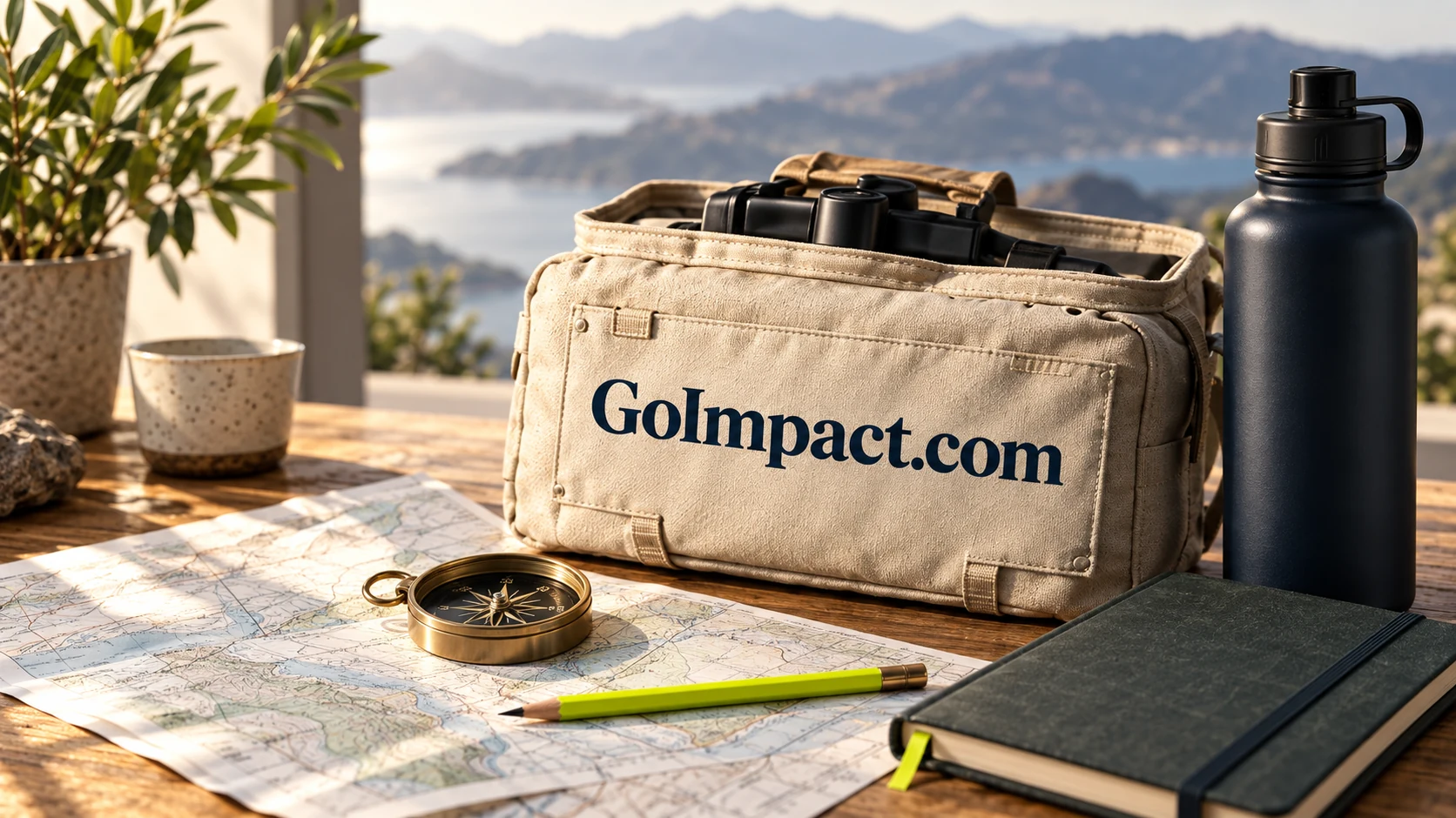 Canvas GoImpact.com field kit on a sunlit planning table